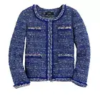 NWT J.Crew Lady Jacket in Cobalt Rainbow Tweed Braided Trim Fringe 2P $248