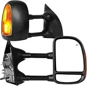 YITAMOTOR Towing Mirrors Compatible with 1999-2007 F250 F350 F450 F550 Super Duty, 2001-2005 Excursion Power Control Heated Manually Folding Telescoping With Amber LED Turn Signal Black