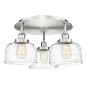 Innovations Lighting 916-3C-10-20 Bell Flush Bell 3 Light 20"W - Satin Nickel /