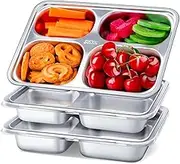 Stainless Steel Snack Containers with Lids - 3 Pack - 4 Compartments Bento Snack Boxes - Kids Metal Bento Lunch Box Divided Food Storage Containers for School Home Travel