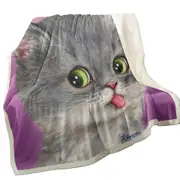 Tongue Out Funny Face Grey Kitten Cat Throw Blanket