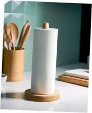 Wooden Paper Towel Holder Stand - Kitchen Paper Hanger Rack Bathroom Towel 1