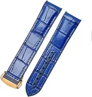 [EKSIL] Curved End genuine leather Silicone watchband For Omega Seamaster 007 wrist Waterproof strap bracelet with folding buckle blue