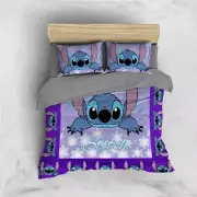 Duvet Doona Quilt Cover Set Single Double Queen King Size Purple Lilo Stitch