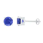 14k White Gold Round Created Blue Sapphire Solitaire Earrings 2 Cttw