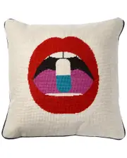 Jonathan Adler Us Lips Full Dose Needlepoint Throw Pillow