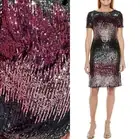 R & M Richards Multi Ombre Embellish Short Sleeve Cocktail Dress ~ 14 M3020