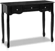 Artiss Console Table, Wood Side Hallway Tables Dressing Vanity Desk Drawers Home Bedroom Office Living Room Entryway Furniture, with 3 Drawer French Provincial Spacious Storage Space Black