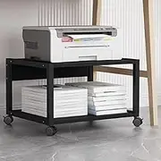 YVYKFZD 2 Tiers Mobile Printer Stand, Under Desk Rolling Printer Table with Lockable Wheels, Heavy Duty Printers Shelf, Industrial Office Printers Cart, for Small Spaces(Black,H11.8/30cm)