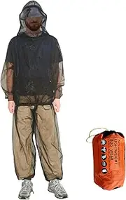 [Generic] 170-180CM Polyester Fly Jacket Black Mesh Suit Full Body Fly Proof Soft Mesh Clothing with Carrying Pouch for Camping Hiking Backpacking Outdoor Adventures