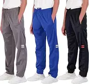 [Real Essentials] 3 Pack: Boys Active Tricot Sweatpants Track Pant Basketball Athletic Fashion Teen Sweat Pants Soccer Casual Girls Lounge Open Bottom Fleece Tiro Activewear Training -Set