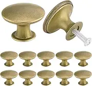 TsunNee 12PCS Vintage Cabinet Knobs, Chic Drawer Knobs, Antique Brass Kitchen Cupboard Handles, 30mm Round Furniture Door Knobs