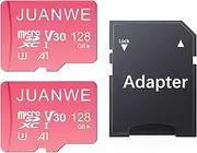 JUANWE 128GB Micro SD Card 2 Pack microSDXC Memory Card with SD Adapter C10 U3 A1 V30 Memory Card SD Card Pink, 128GB