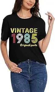 [Vivimeng] Vintage 1985 Shirt Women 40th Birthday Shirts for Women 1985 Birthday Gifts Short Sleeve Retro Tee Tops