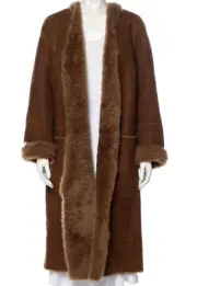 Vince Two Sided Brown Rich Long Shearling Coat Patch Pockets Sz Large NWT$2,450