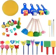 Paint Sponges for Kids, 30 Pcs Painting Brushes Set, Early Learning Sponge Paint Brush, Stamps Foam Art Craft Drawing Tools for Toddlers DIY Gifts - Random Colour