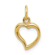 14k Yellow Gold Solid Childrens Flat-Backed Heart Charm Kids Pendant 16mm x 9mm