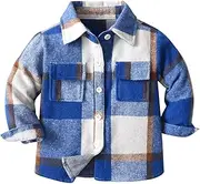 [AHUGDSB] Toddler Boys Girls Plaid Shirts Jacket Long Sleeve Lapel Button Down Shacket Fall Outerwear for Kids Top Outwear Clothes