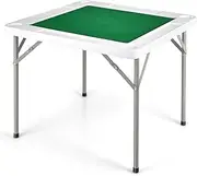 Costway 4-Player Mahjong Game Table, Foldable Mahjong Table with Iron Frame, Cup Holders & Chip Trays, Portable Table for Poker, Domino, Blackjack Game