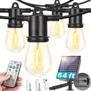 S14 Solar String Lights Outdoor Waterproof Patio Lights 54FT 16 LED Edison Bulbs
