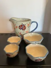 Temptations Measuring Pitcher 1 Qt, 1, 1/2, 1/3 & 1/4 Cup Springtime Motif New