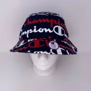 NWT Champion Logo Script Bucket Hat L/XL Blue All Over Print Spellout Beach