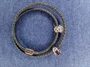 Genuine Pandora Star Wars Black Cord Bracelet 20cm + 2 Mandalorian Charms