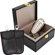 LPZAKVE Faraday Box for Car Keys with 2 Pack Faraday Pouch, Key FOB Signal Blocker, Car Key Signal Blocking Box RFID Box for car Keys, Phone and Credit Card