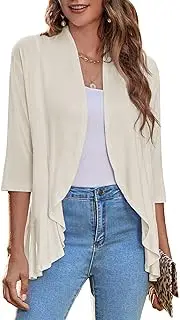 [Zeagoo] Women's Open Front Cardigan 3/4 Sleeve Draped Ruffles Soft Knit Sweaters