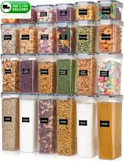 24 Airtight Food Storage Containers Set with Lids & Labels for Pantry & Kitchen
