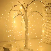 LED Tabletop Christmas Weeping Willow Tree Artificial Bonsai Lit Tree Night Light for Party Home-White