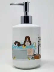 Liver and White Shih Tzu Ceramic Soap Dispenser Hand Soap Dispenser Pump