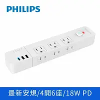 在飛比找Yahoo!奇摩拍賣優惠-PHILIPS 飛利浦 1.8M 4切6座 双USB+TYP