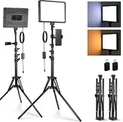 NEEWER BASICS 2 Pack LED Video Light Panel Lighting Kit with 2 59'' Stands & 2 Phone Holders, 850lx/0.5m Bi Color 2700K-6500K Dimmable Studio Light for Photography Filming Recording Live Stream, BP300