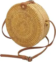 [fengyi] Bamboo Bag for Women Handmade Tote Bag Summer Beach Straw Bamboo Handbag with Scarf