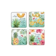 Pineapple Hardboard Coaster Set of 4 4" x 4" Blue