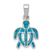 Sterling Silver Rhodium-Plated Polished Created Blue Opal Inlay Tortoise Pendant