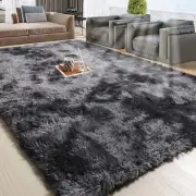 8x10 Fluffy Tie-Dyed Dark Grey Rug, Bedside Preppy Dorm Area Rug for Kids Roo...