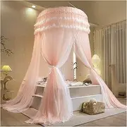 Double-Layer Sheer Ceiling Lace Bed Canopy, 3 Entryways & Easy Installation - Light-Blocking Privacy Hanging Princess Curtain for Girls and Adults Bedroom Decor(Light Pink)