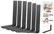 Floating Shelf Bracket 12 Inch, 6 Pack Heavy L 12" x H 6" x W1.5" Black 6 Pack