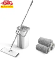 Mop and Bucket with Wringer Set, Floor Mop Set, Flat Floor Mop and Bucket with 3