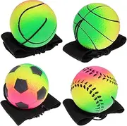 4pcs Glow Dark Rebound Balls with Wrist Strap Elastic Wrist Balls String for Outdoor Play Group Activities Coordination Improvement