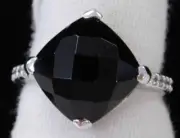 Women's Enchanting Sterling Silver CZ / Faceted Genuine Onyx Ring Size 6