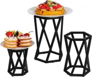 Black Metal Pizza Pedestal Rack, Dessert Serving Risers for Cupcake, 3 Piece Set