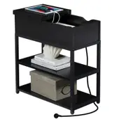 Compact 3-Tier Sofa Side Table with Powerboard, Black