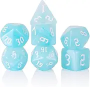 7PCS Polyhedral DND Dice, D&D Dice Set Filled with White and Blue Swirls for Role Playing Dice Games as DND RPG MTG Table Games