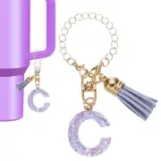 Letter Charm for Stanley Tumbler Initial Keychain with Tassel Letter C Purple