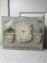 Alco Industries White Accent Wall Clock and Shelf Set
