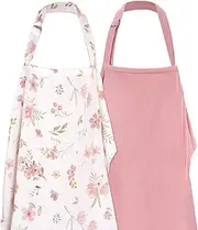 cnomg 2 Pack Muslin Nursing Cover Muslin Breastfeeding Cover for Moms Privacy Nursing Apron with Arch Neckline Adjustable Neck Strap Soft Breathable