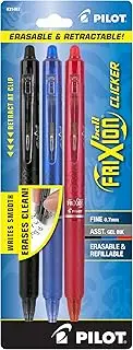 PILOT FriXion Clicker Erasable, Refillable & Retractable Gel Ink Pens, Fine Point, Black/Blue/Red Inks, 3-Pack (31467)